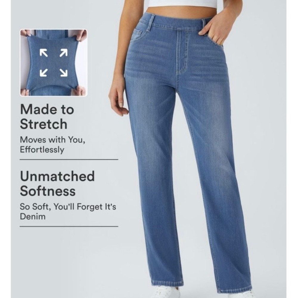 Halara Flex High Rise Pockets Straight Leg Pull On Casual Jeans Womens XS Reg
